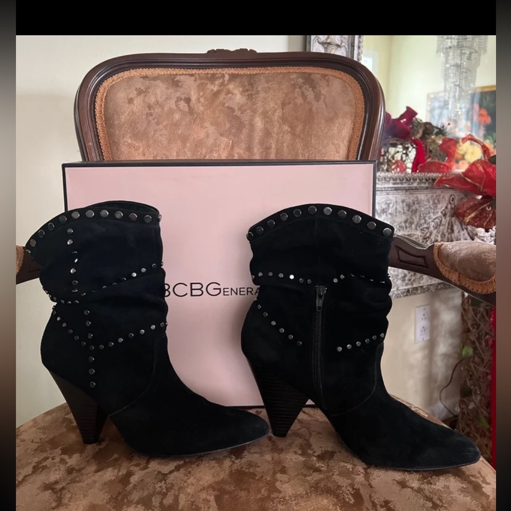 BCBGenerstion black suede studded booties size 8.5